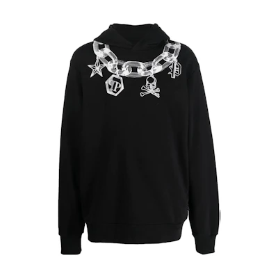 PHILIPP PLEIN SS23 Chain Print Black Hoodie for Men FABC-MJB2719-PJY002N-02