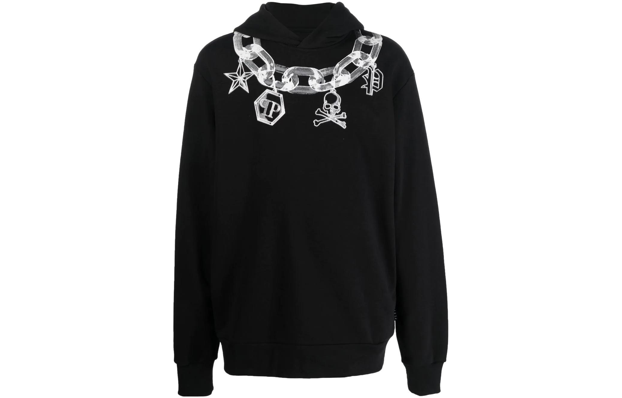 Order PHILIPP PLEIN SS23 链条印花男士黑色连帽衫 FABC-MJB2719-PJY002N-02