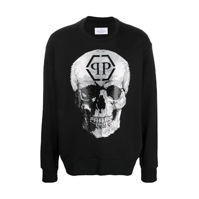 PHILIPP PLEIN SS23 Colorblock Skull Graphic Crewneck Sweatshirt Men Black AABC-MJO0958-PJO002N-02