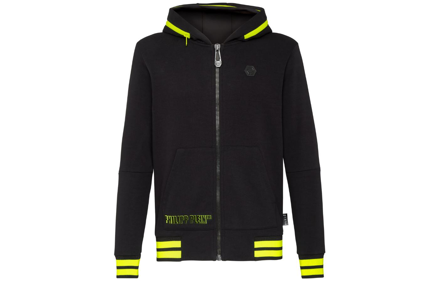 PHILIPP PLEIN SS23 Contrast Logo Print Black Hooded Casual Jacket S20C-MJB1866-PJO002N-02
