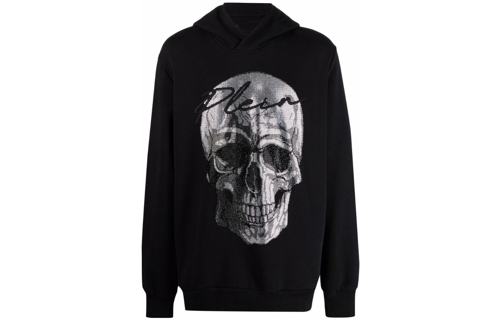 PHILIPP PLEIN SS23 Crystal Skull Logo Hoodie Black Long Sleeve FAAC-MJB2593-PJO002N-02