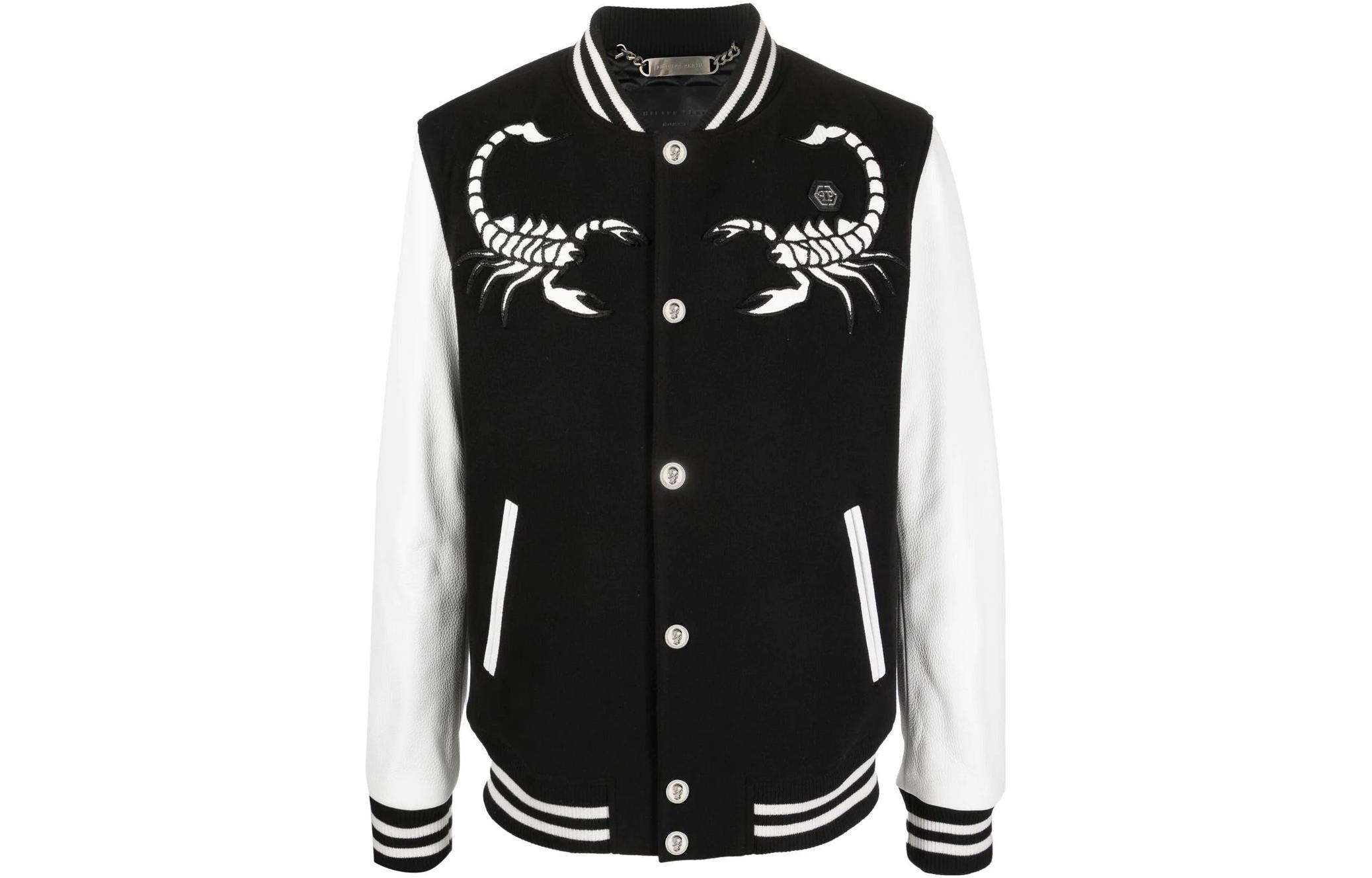 PHILIPP PLEIN SS23 Embroidered Varsity Bomber Jacket Black FABC-MRB1959-PTE003N-02