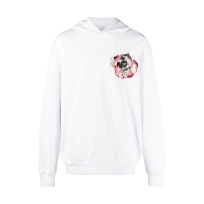 PHILIPP PLEIN SS23 Flame Skull Logo Hoodie White Casual Sweatshirt PACC-MJB2970-PJO002N-01