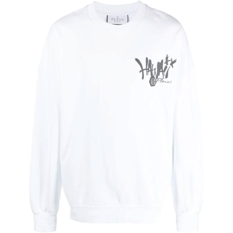 PHILIPP PLEIN SS23 Graffiti Print Crewneck Sweatshirt White SACC-MJO0985-PJO002N-01