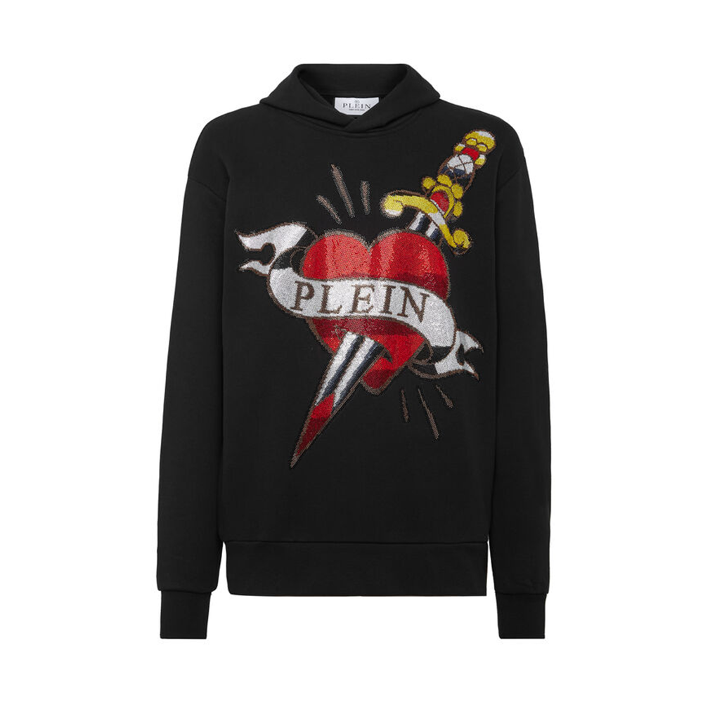 PHILIPP PLEIN SS23 Graphic Print Pullover Hoodie Men’s Black PACC-MJB2994-PJO002N-02