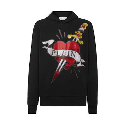 PHILIPP PLEIN SS23 Graphic Print Pullover Hoodie Men’s Black PACC-MJB2994-PJO002N-02