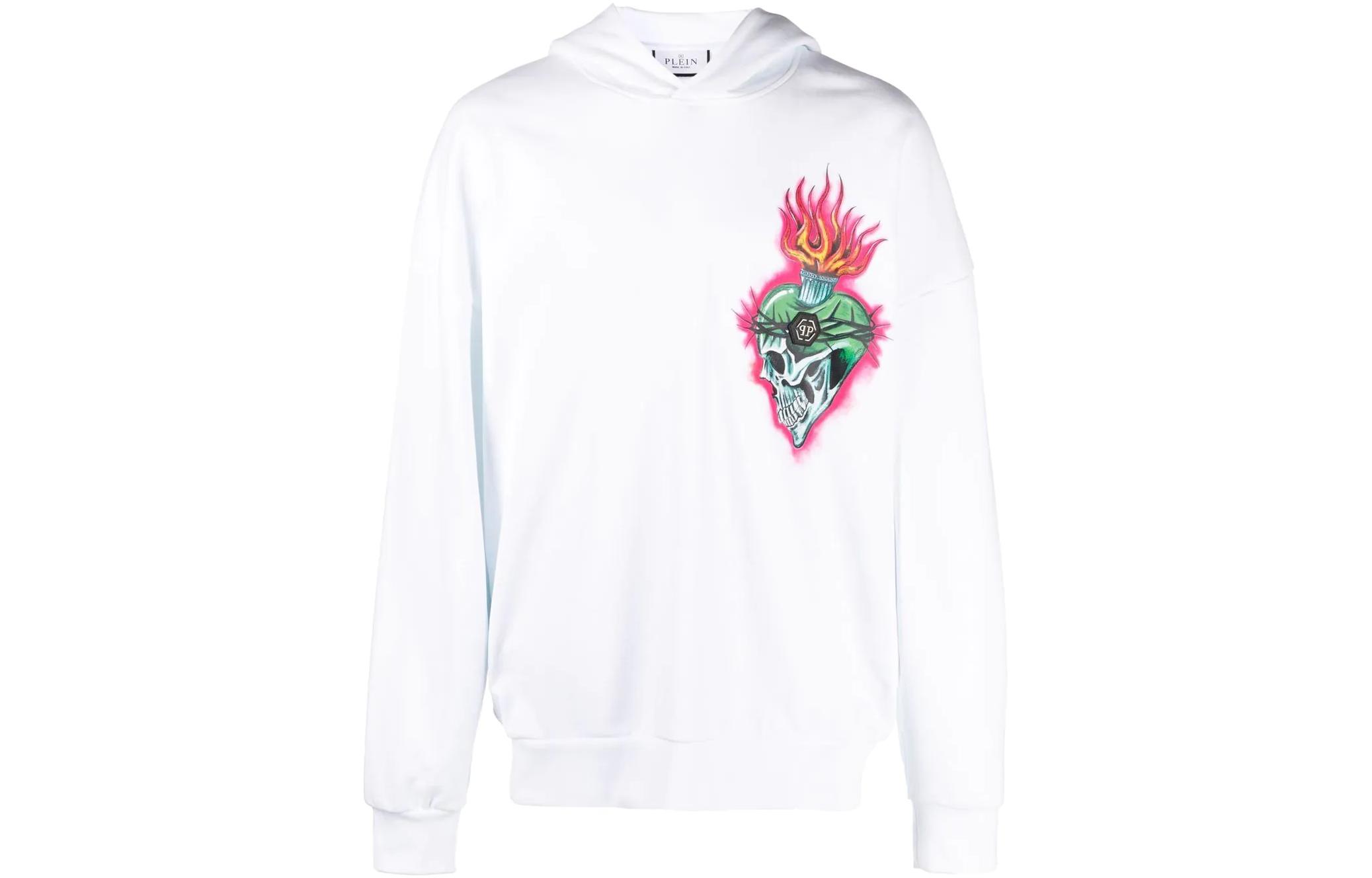 PHILIPP PLEIN SS23 Graphic Print Pullover Hoodie White Mens PACC-MJB2960-PJO002N-01