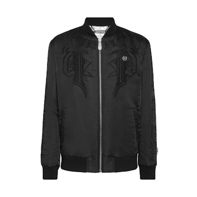 PHILIPP PLEIN SS23 Graphic Print Zip-Up Jacket Black FACC-MRB2176-PTE003N-02