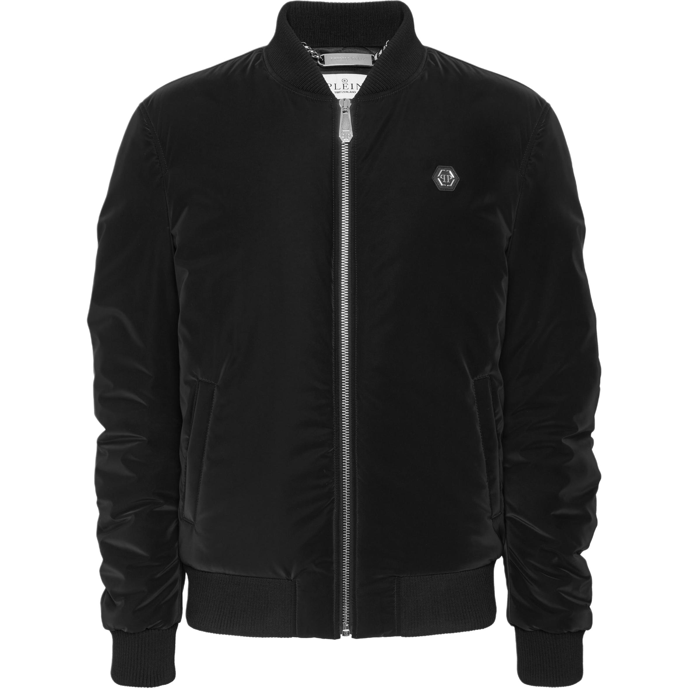 PHILIPP PLEIN SS23 Graphic Print Zip Bomber Jacket Black SACC-MRB2178-PNY002N-02