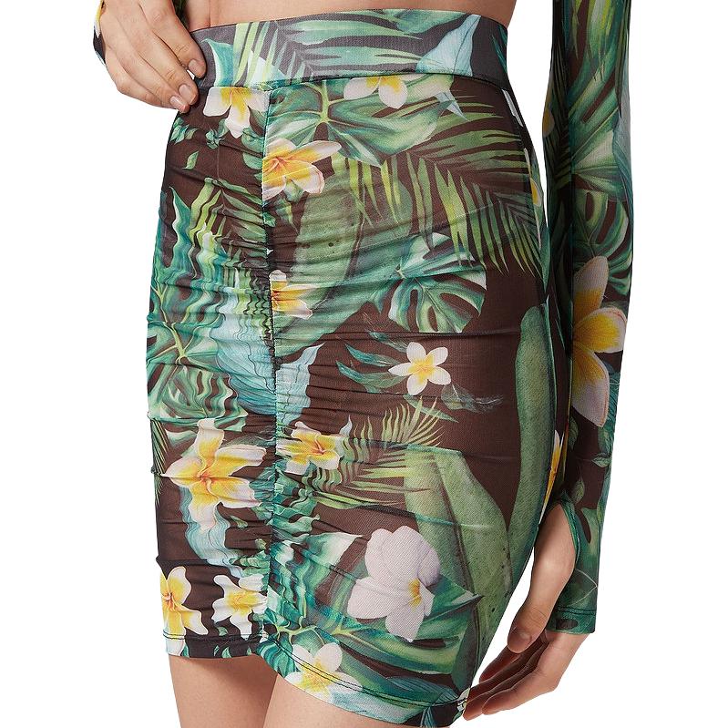 Details for 필립 플레인 SS23 그린 플로럴 프린트 크롭 스커트. SACC-WRV0455-PTE003N-05