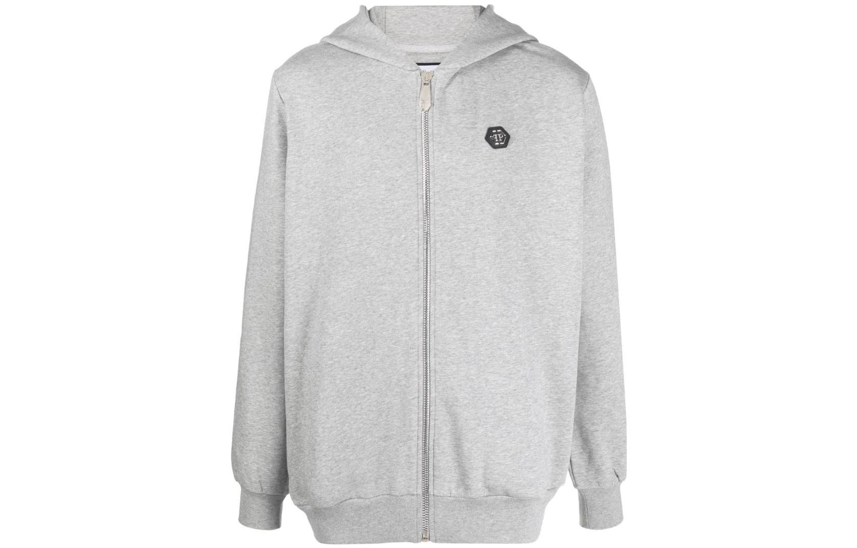 PHILIPP PLEIN SS23 Grey Solid Logo Patch Casual Jacket AABC-MJB2722-PJY002N-10