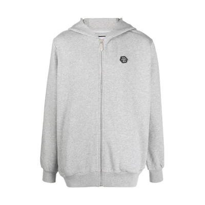 PHILIPP PLEIN SS23 Grey Solid Logo Patch Casual Jacket AABC-MJB2722-PJY002N-10