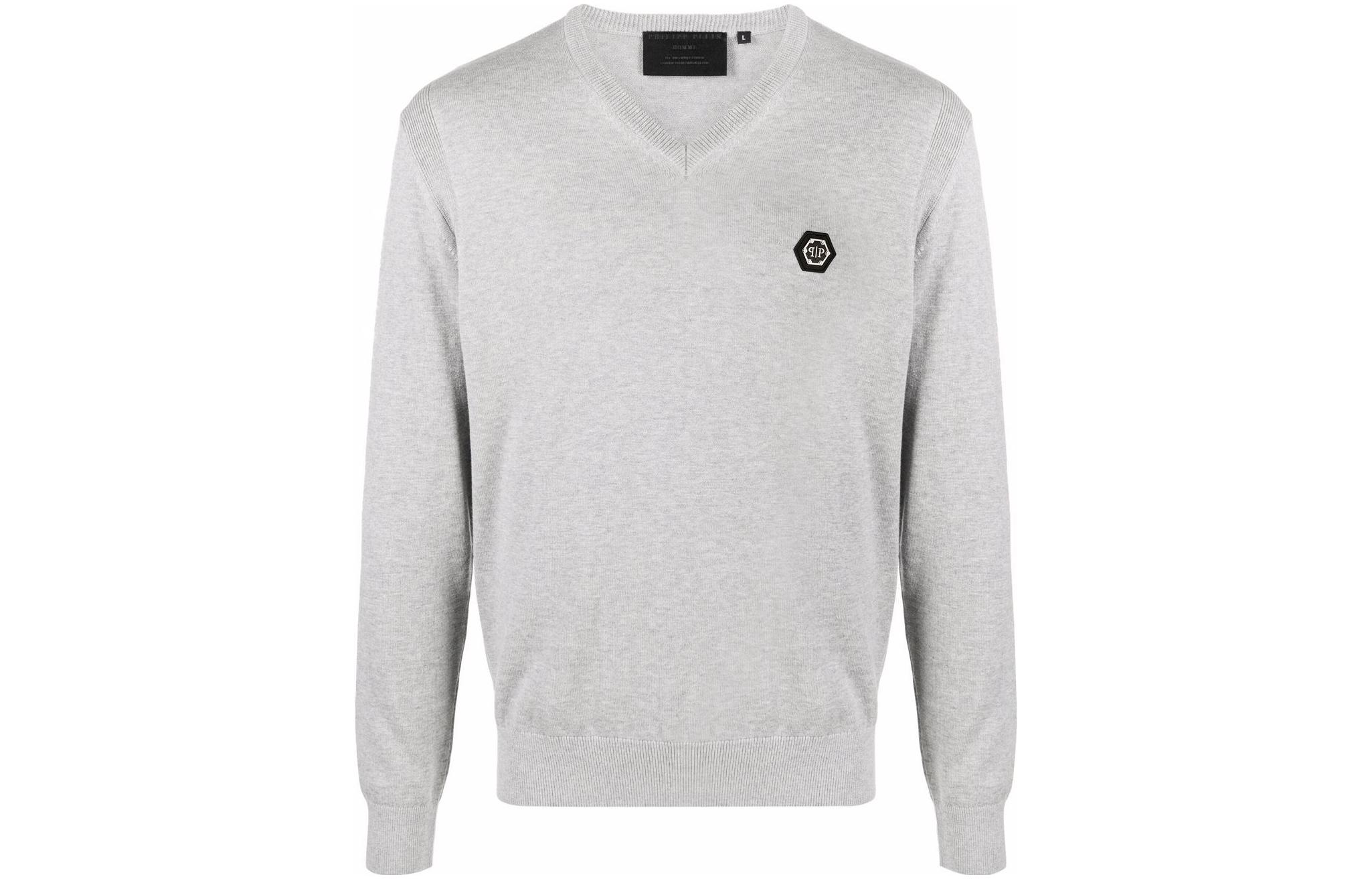 PHILIPP PLEIN SS23 Grey V-Neck Logo Patch Long Sleeve Sweatshirt PAAC-MKO1103-PKN002N-10