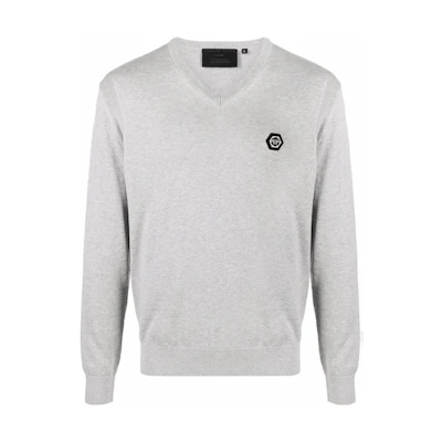PHILIPP PLEIN SS23 Grey V-Neck Logo Patch Long Sleeve Sweatshirt PAAC-MKO1103-PKN002N-10