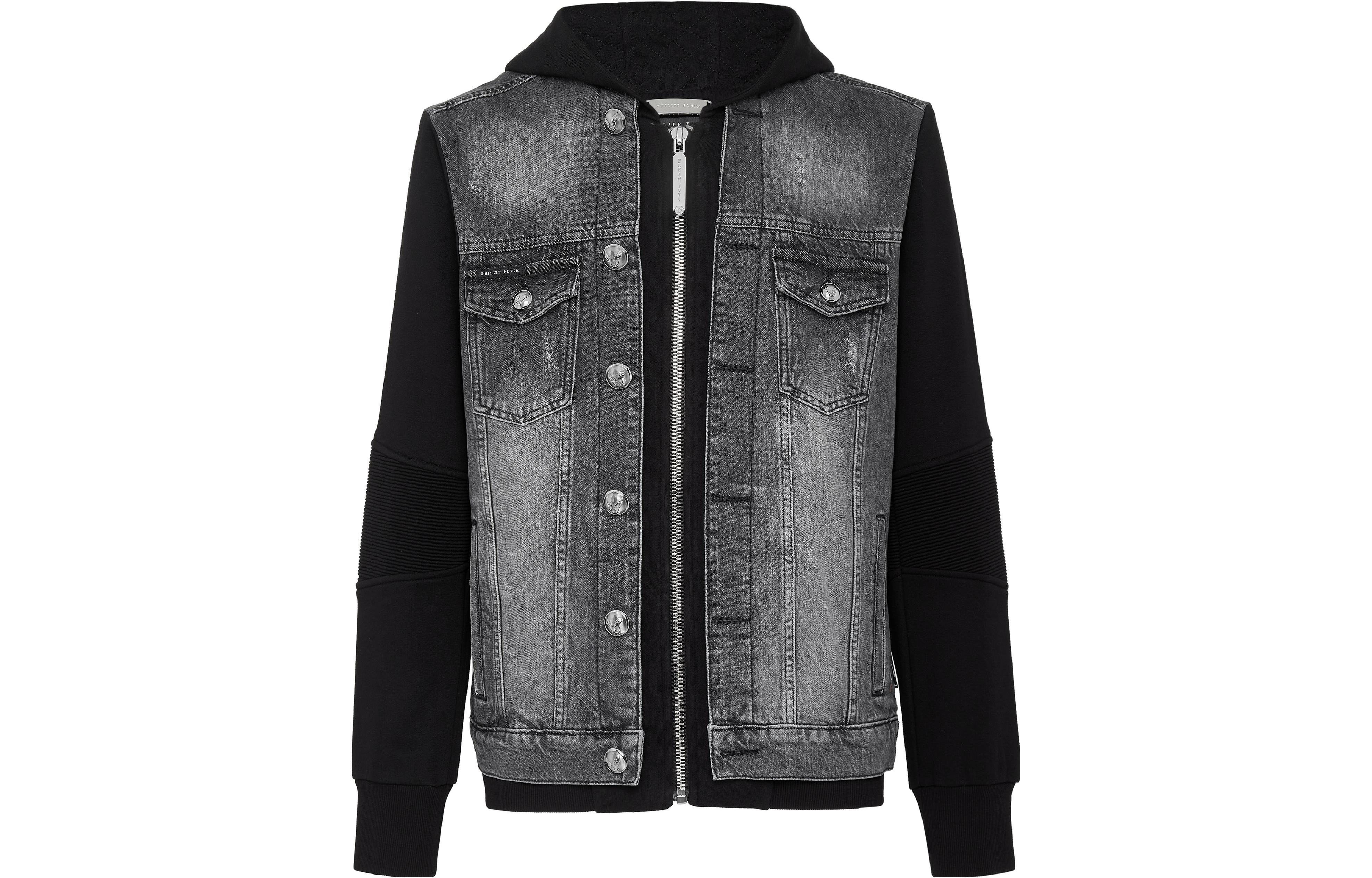 PHILIPP PLEIN SS23 Grey Zip-Up Jacket with Back Logo Print PAAC-MDB0398-PDE004N-10OR