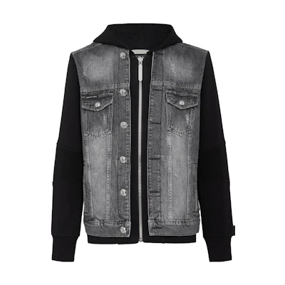 PHILIPP PLEIN SS23 Grey Zip-Up Jacket with Back Logo Print PAAC-MDB0398-PDE004N-10OR
