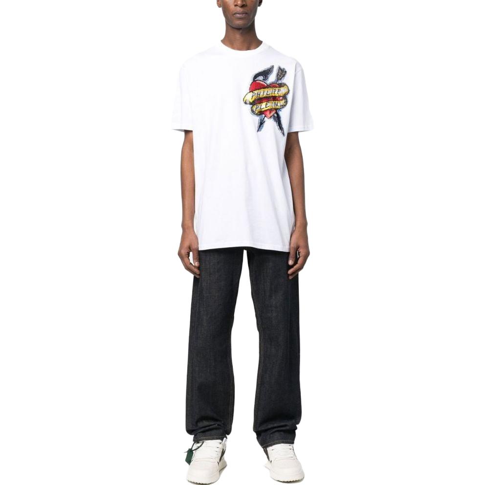 Lookbook 菲利普普莱因 SS23 心形标志短袖圆领T恤 白色 PACC-MTK6116-PJY002N-01