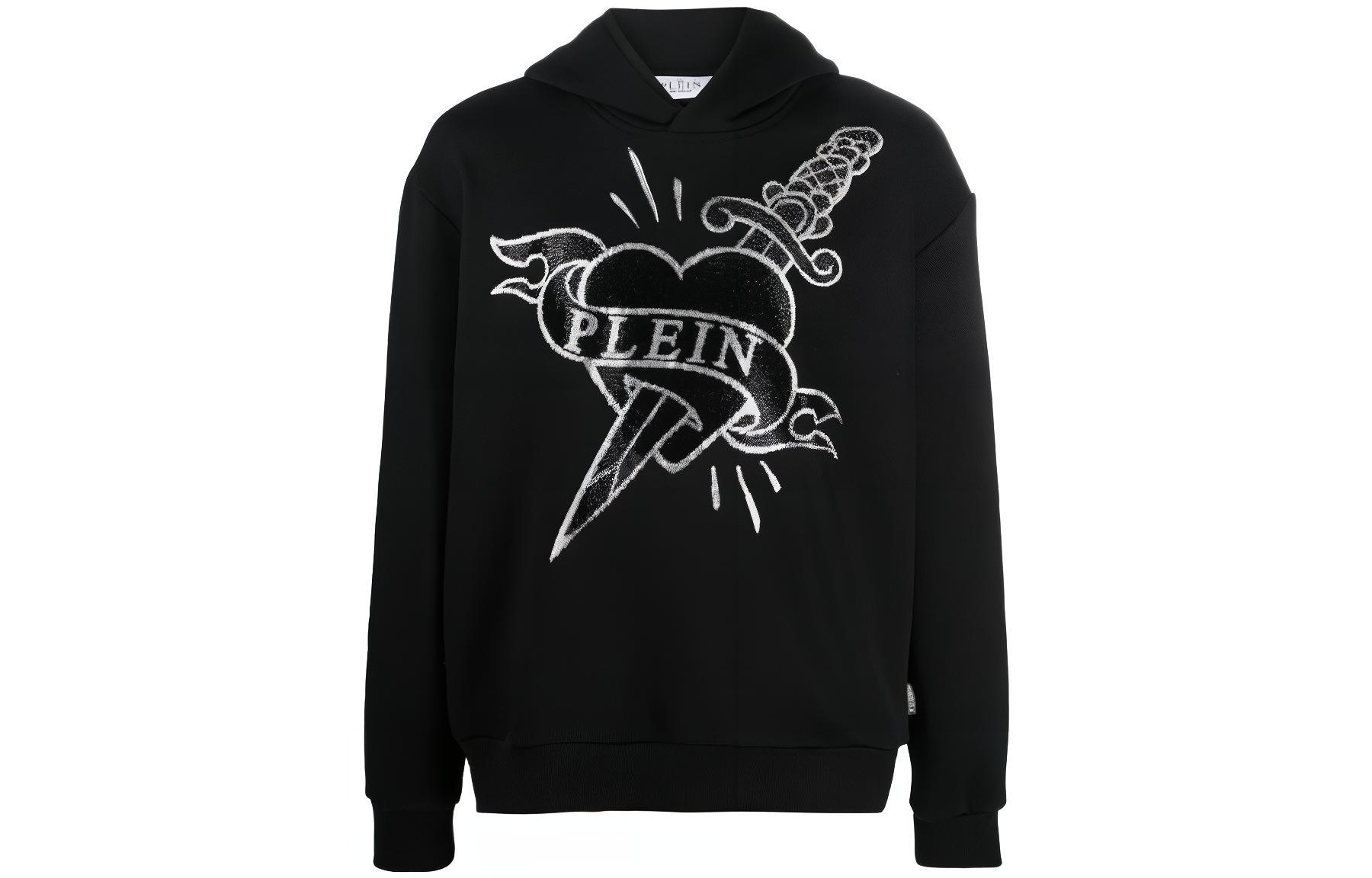 PHILIPP PLEIN SS23 Heart Logo Print Sweatshirt Black PACC-MJB2995-PJO002N-02
