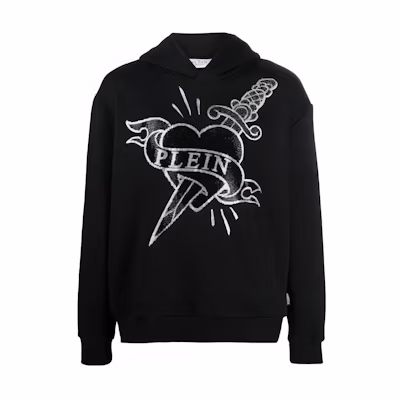 PHILIPP PLEIN SS23 Heart Logo Print Sweatshirt Black PACC-MJB2995-PJO002N-02