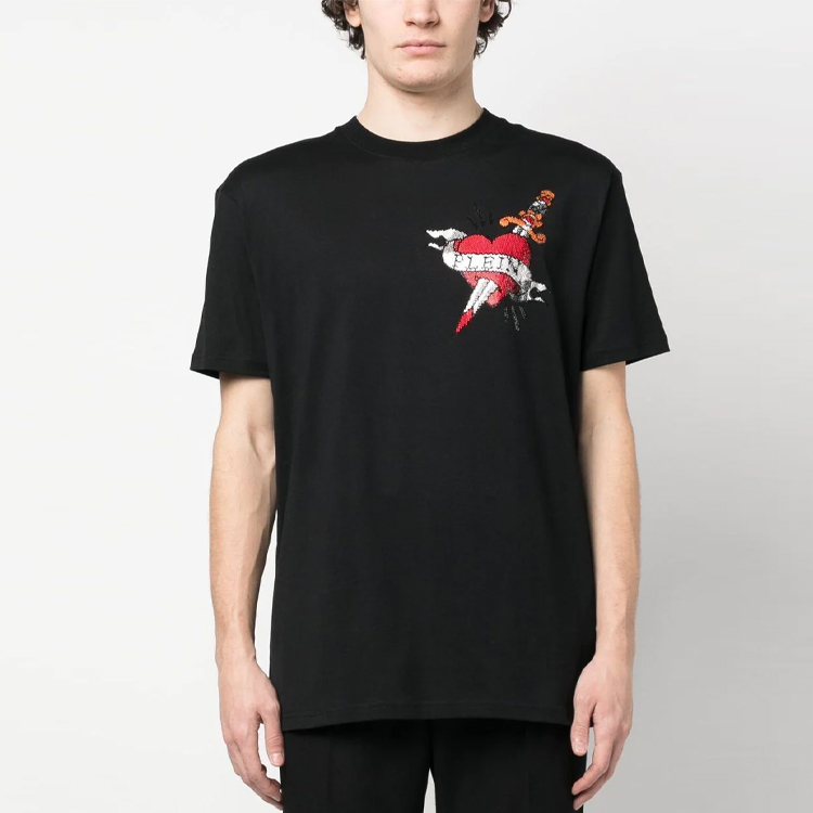 Lookbook PHILIPP PLEIN SS23 心形標誌亮片圓領T恤 黑色 PACC-MTK6278-PJY002N-02