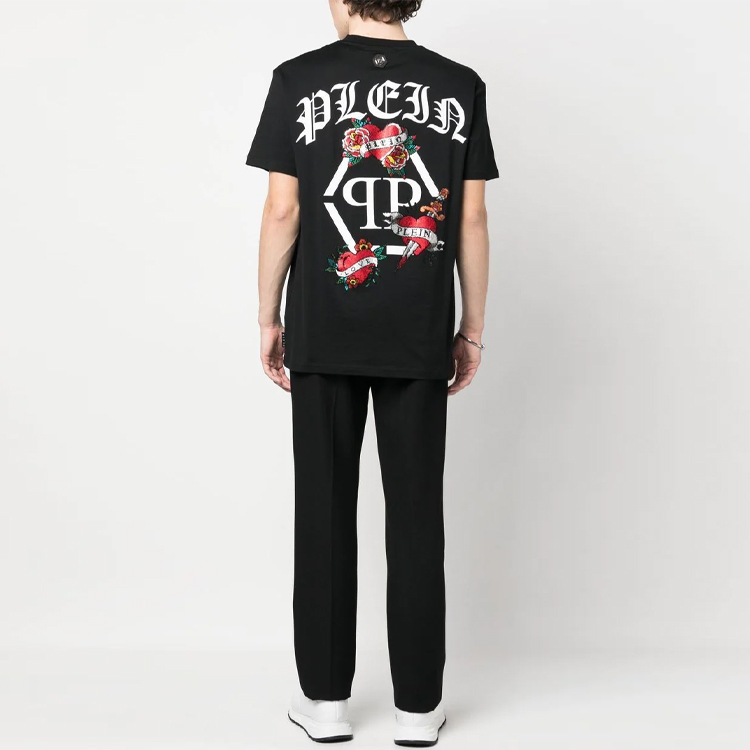 Purchase PHILIPP PLEIN SS23 心形標誌亮片圓領T恤 黑色 PACC-MTK6278-PJY002N-02