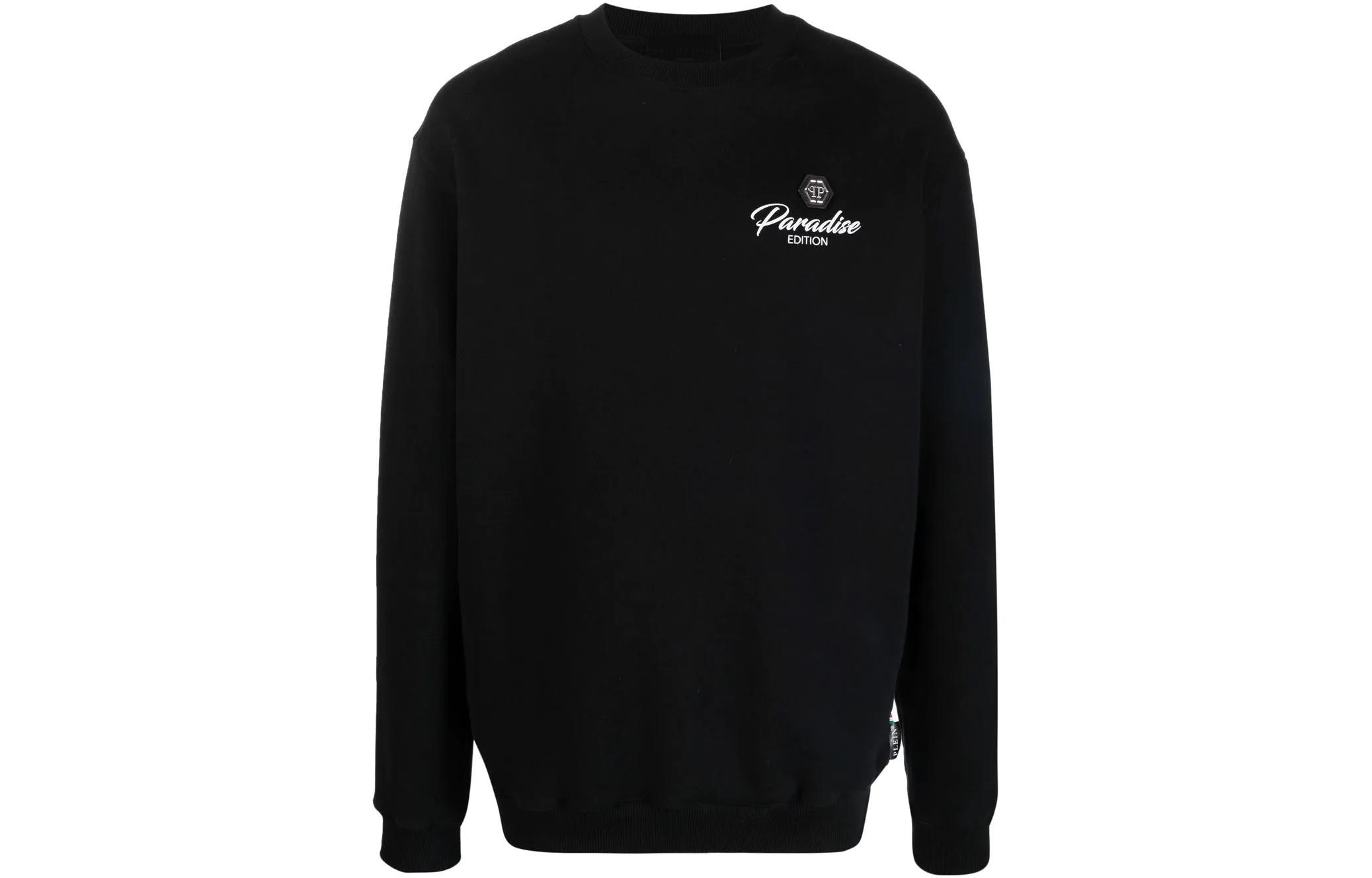 PHILIPP PLEIN SS23 Letter Print Crewneck Black Long-Sleeve Sweatshirt FAAC-MJO0764-PJO002N-02