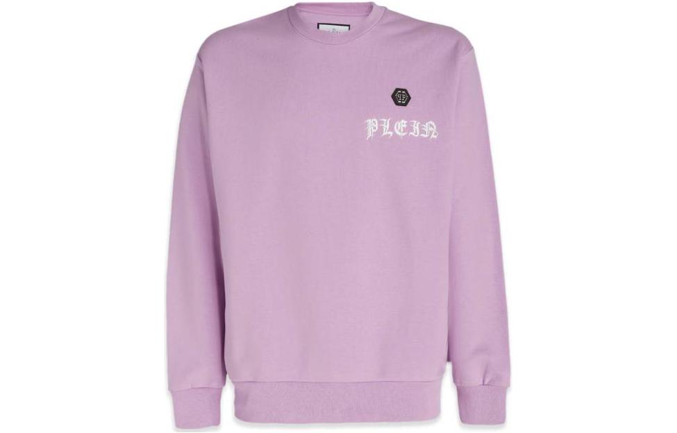 PHILIPP PLEIN SS23 Letter Print Crewneck Long Sleeve Sweatshirt Lilac Purple Men PACCMJO1036PJO002N30