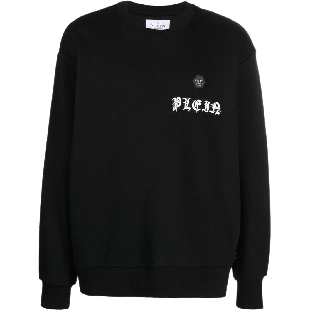 PHILIPP PLEIN SS23 Letter Print Pullover Sweatshirt Black PACC-MJO1036-PJO002N-02