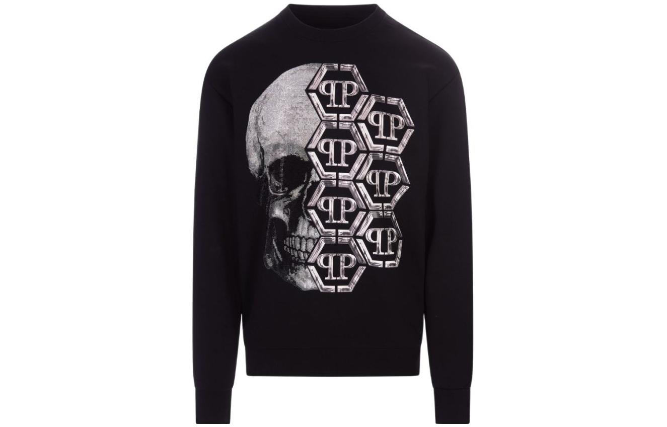 PHILIPP PLEIN SS23 Letter Skull Print Black Long-Sleeve Sweatshirt Men FACC-MJO1034-PJO002N-02