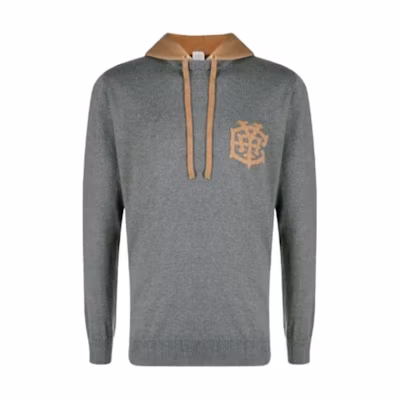 PHILIPP PLEIN SS23 Logo Knit Drawstring Hoodie Gray PABC-MTK5119-PJY002N-02