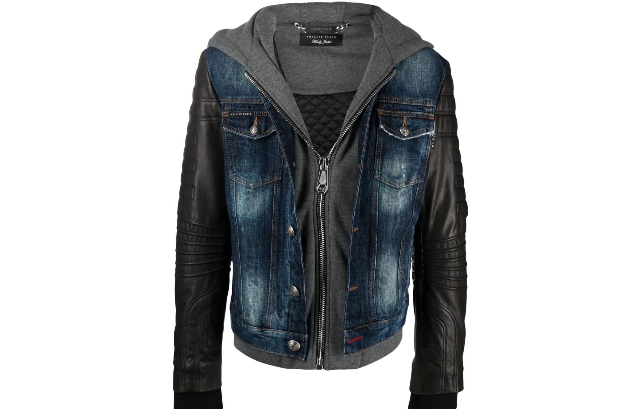 PHILIPP PLEIN SS23 Logo Patch Colorblock Hooded Jacket Men Blue SABC-MDB0385-PDE004N-14WO