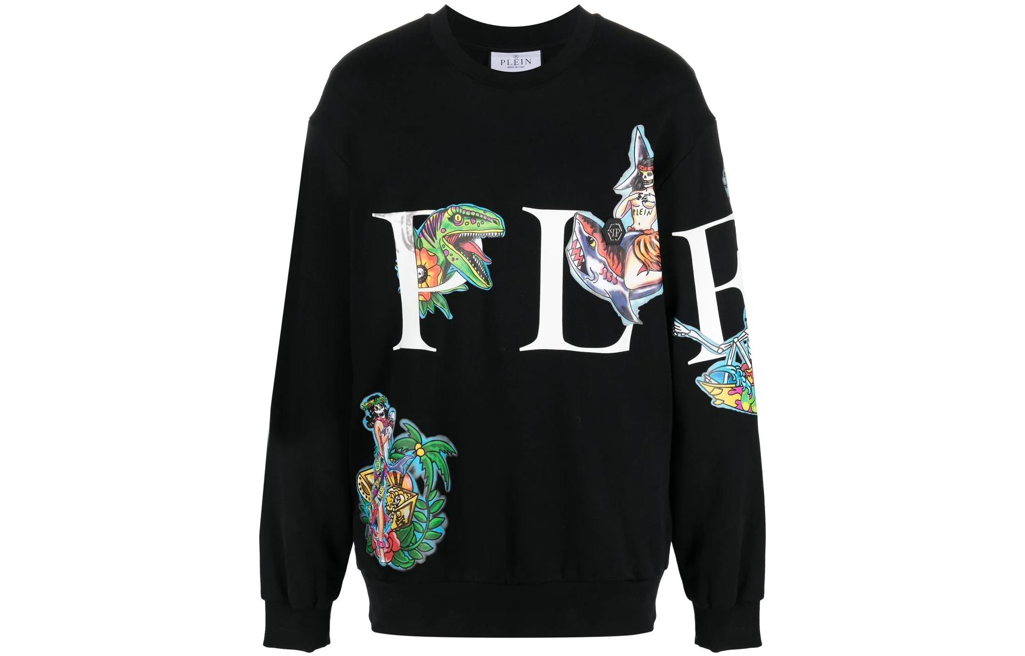 PHILIPP PLEIN SS23 Logo Print Crewneck Pullover Sweatshirt Men Black SACC-MJO0989-PJO002N-02