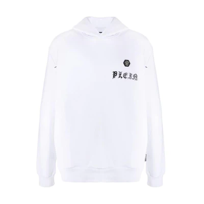 PHILIPP PLEIN SS23 Logo Print Hoodie White Men’s Fashion PACC-MJB3007-PJO002N-01