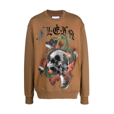 PHILIPP PLEIN SS23 Logo Print Pullover Sweatshirt Brown AABC-MJO0931-PJO002N-44