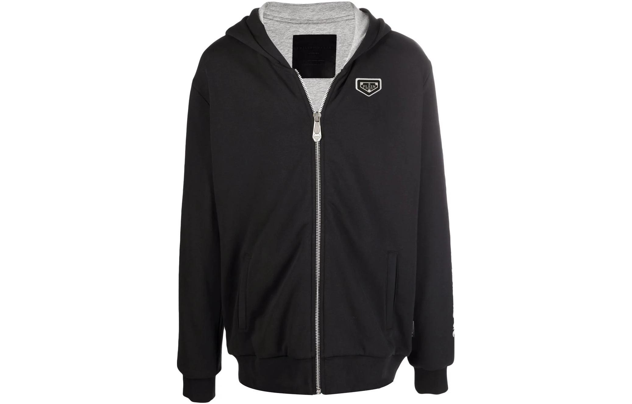 PHILIPP PLEIN SS23 Logo Print Zip Hoodie Black AAAC-MJB2569-PJO002N-0201