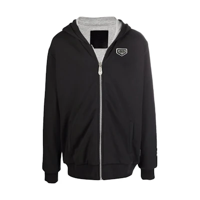 PHILIPP PLEIN SS23 Logo Print Zip Hoodie Black AAAC-MJB2569-PJO002N-0201