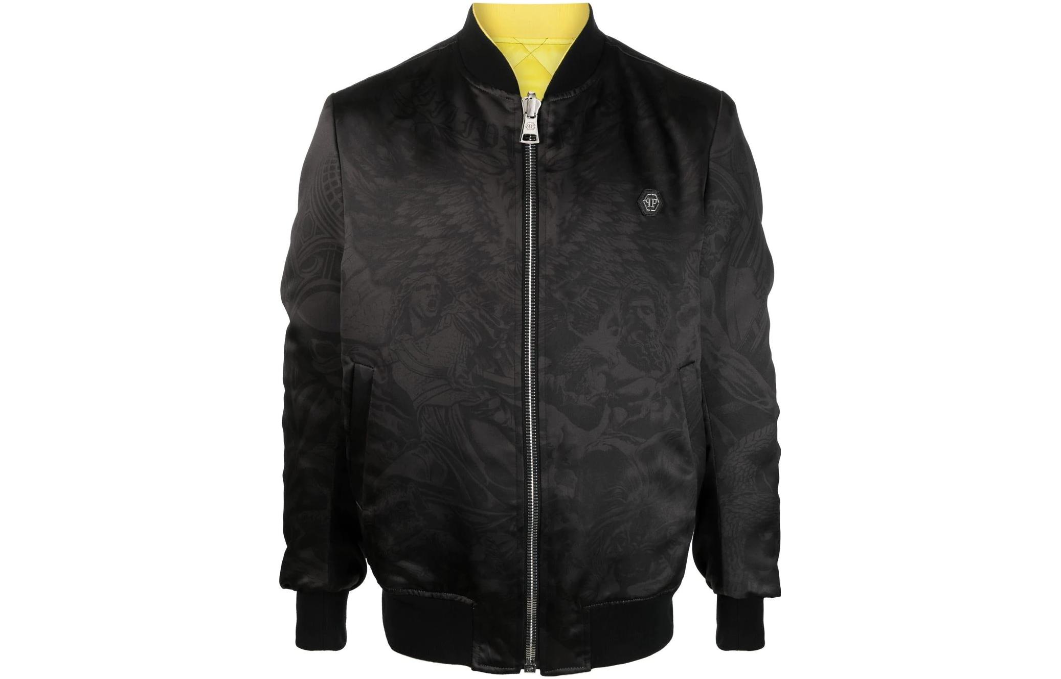 PHILIPP PLEIN SS23 Logo Zip-Up Bomber Jacket Black PACC-MRB2186-PTE028N-02