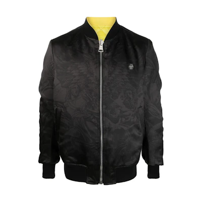 PHILIPP PLEIN SS23 Logo Zip-Up Bomber Jacket Black PACC-MRB2186-PTE028N-02