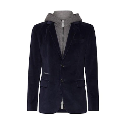 PHILIPP PLEIN SS23 Navy Letter Logo Print Hooded Jacket FACC-MRB2256-PTE003N-14