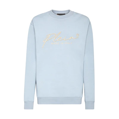 PHILIPP PLEIN SS23 Pullover Sweatshirt with Letter Print Light Blue FAAC-MJO0776-PJO002N-07