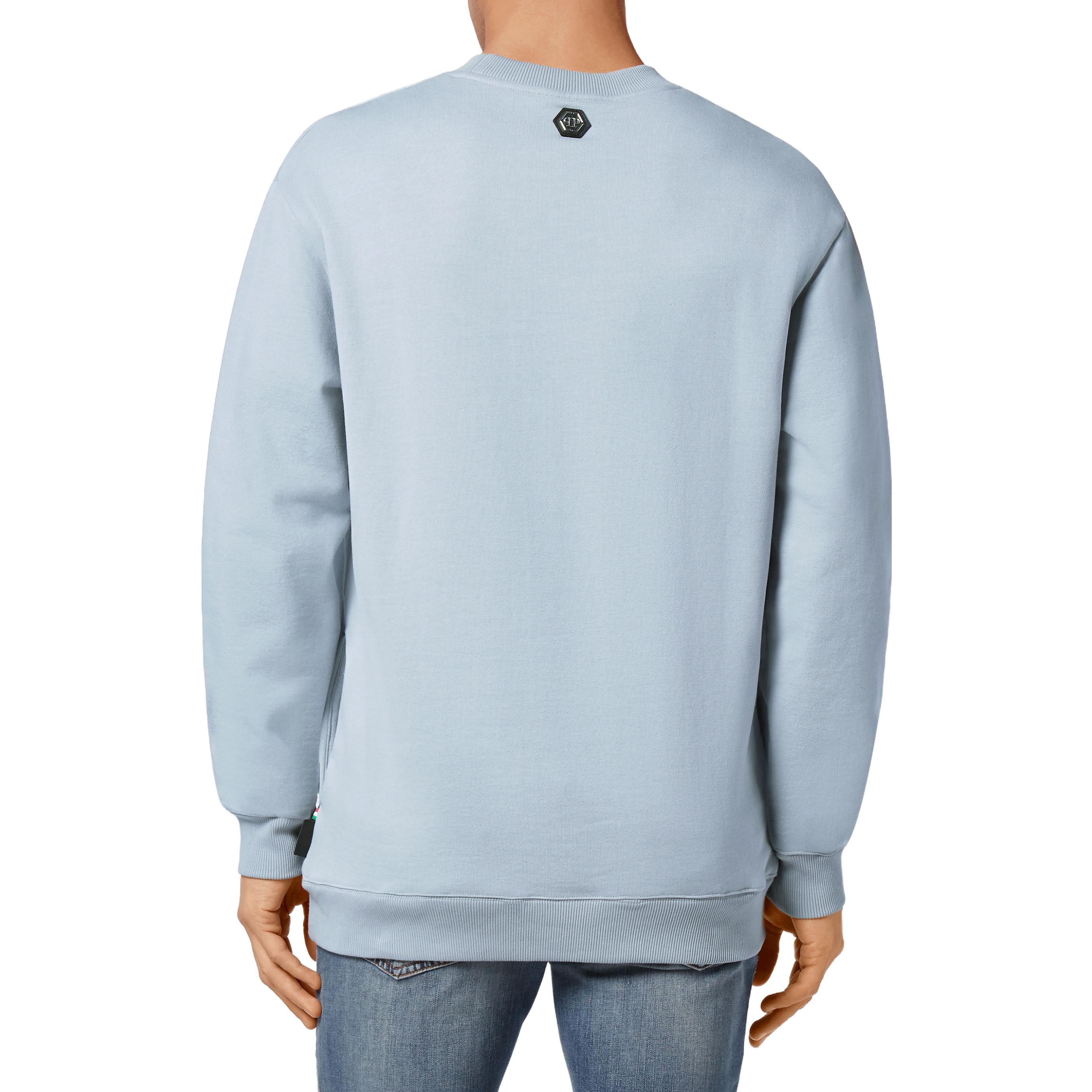 Shop Sudadera Philipp Plein SS23 Azul Claro con Estampado de Letras. FAAC-MJO0776-PJO002N-07