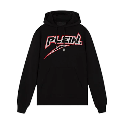 PHILIPP PLEIN SS23 Rhinestone Logo Drawstring Hoodie Black A19C-MJB1608-PJO002N-02