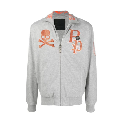 PHILIPP PLEIN SS23 Skull Crystal Logo Zip-Up Hoodie Men’s Gray PABC-MJJ0326P-JO002N-10