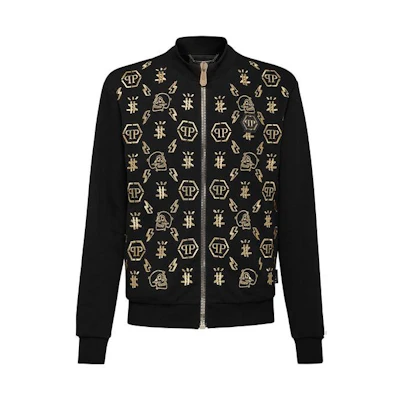 PHILIPP PLEIN SS23 Skull Letter Embroidered Jacket Black A20C-MJB2138-PJO002N-02
