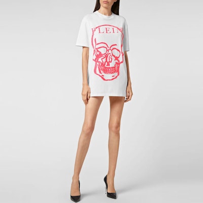 PHILIPP PLEIN SS23 骷髏標誌印花情侶短袖T恤 白粉 SABC-UTK0157-PJY002N-0133 Shop PHILIPP PLEIN SS23 骷髏標誌印花情侶短袖T恤 白粉 SABC-UTK0157-PJY002N-0133