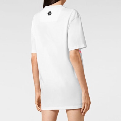 PHILIPP PLEIN SS23 骷髏標誌印花情侶短袖T恤 白粉 SABC-UTK0157-PJY002N-0133 Purchase PHILIPP PLEIN SS23 骷髏標誌印花情侶短袖T恤 白粉 SABC-UTK0157-PJY002N-0133