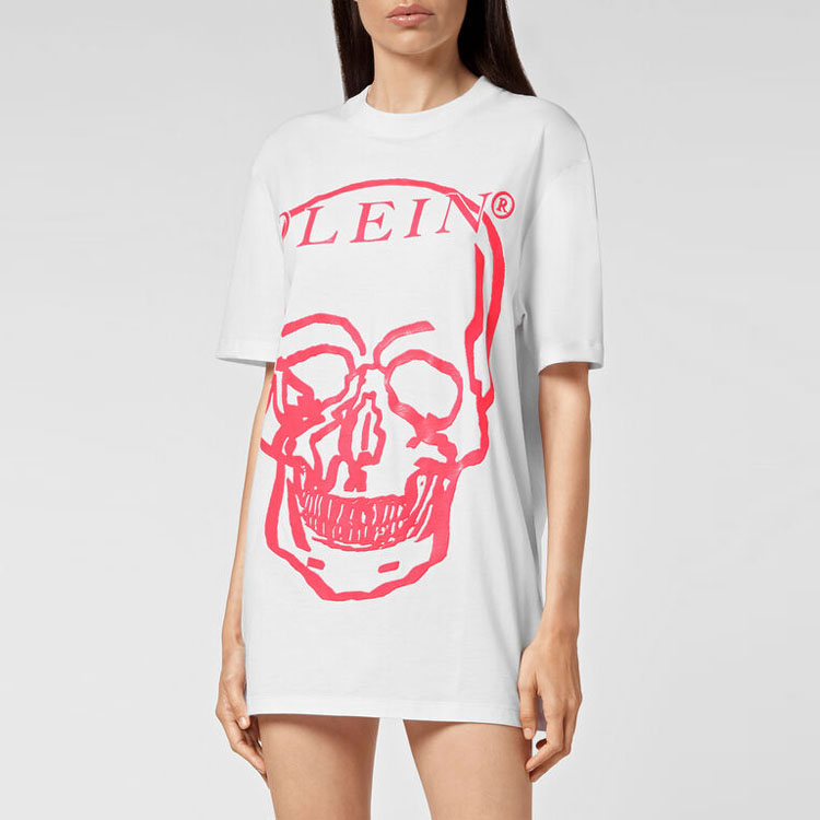 Details for PHILIPP PLEIN SS23 骷髏標誌印花情侶短袖T恤 白粉 SABC-UTK0157-PJY002N-0133