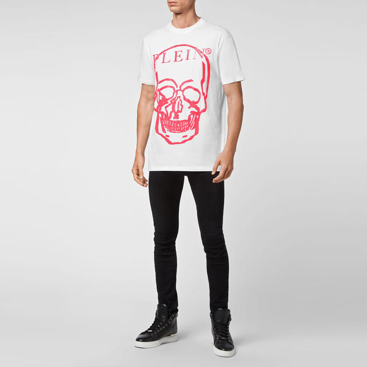 Sizing PHILIPP PLEIN SS23 骷髏標誌印花情侶短袖T恤 白粉 SABC-UTK0157-PJY002N-0133