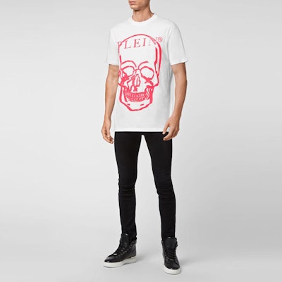 PHILIPP PLEIN SS23 骷髏標誌印花情侶短袖T恤 白粉 SABC-UTK0157-PJY002N-0133 Sizing PHILIPP PLEIN SS23 骷髏標誌印花情侶短袖T恤 白粉 SABC-UTK0157-PJY002N-0133