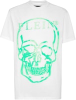 PHILIPP PLEIN SS23 Skull Logo Print Unisex White-Green Short Sleeve T-Shirt. SABC-UTK0157-PJY002N-0105 PHILIPP PLEIN SS23 Skull Logo Print Unisex White-Green Short Sleeve T-Shirt. SABC-UTK0157-PJY002N-0105